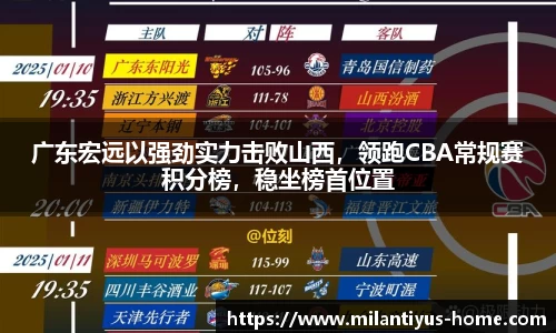 广东宏远以强劲实力击败山西，领跑CBA常规赛积分榜，稳坐榜首位置